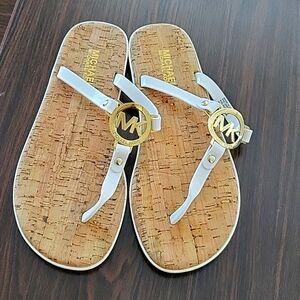 Mk...White  and gold kork sandals